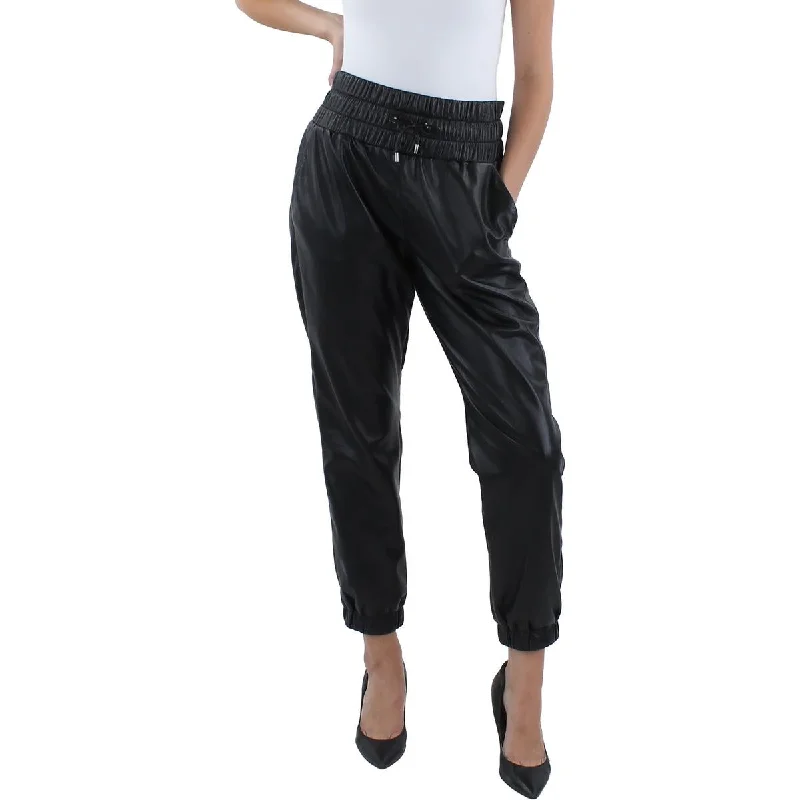 Joie Womens Wadley Faux Leather Drawstring Jogger Pants