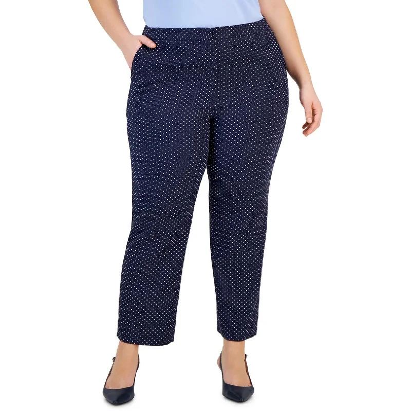 Kasper Womens Plus High Rise Polka-Dot Ankle Pants