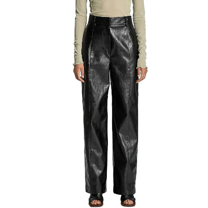 Lvir Womens Faux Leather High Rise Straight Leg Pants