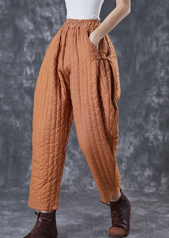 Natural Orange Oversized Chinese Button Fine Cotton Filled Pants Winter