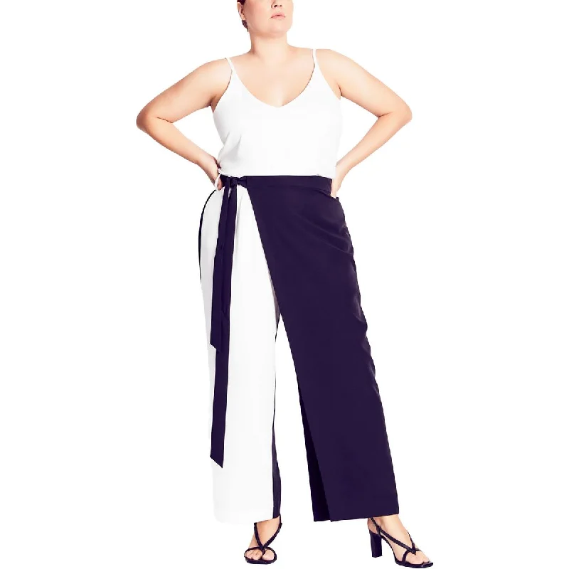 REFINITY Womens Plus Tie Belt Ankle Length Wide Leg Pants