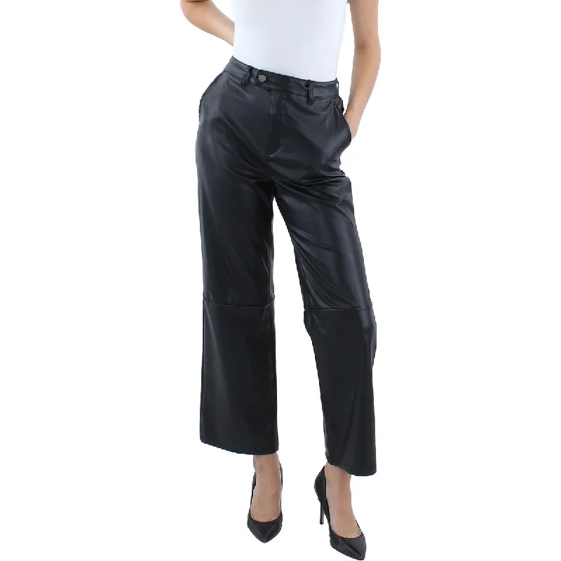 Tinsel Womens Petites Faux Leather High Rise Straight Leg Pants