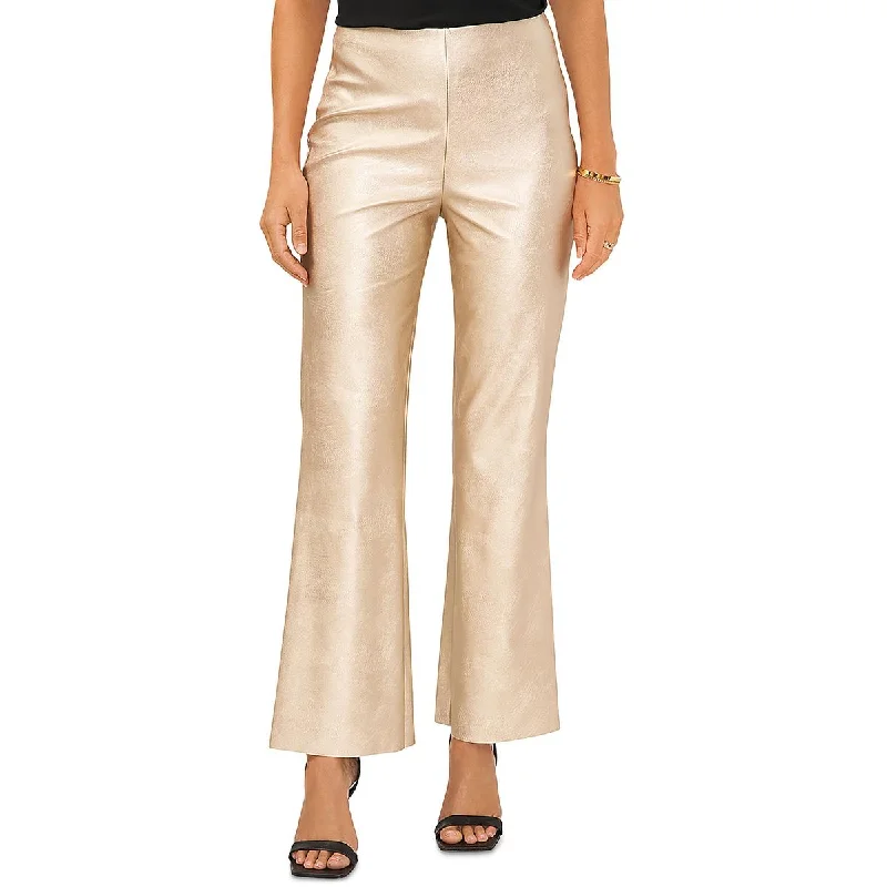 Vince Camuto Womens Faux Leather Metallic Flared Pants